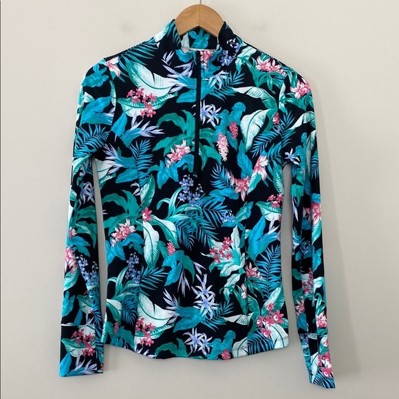 TOMMY BAHAMA Floral Quarter Zip Golf Long Sleeve Top Tropical UPF 50 Quick Dry S - Picture 10 of 10